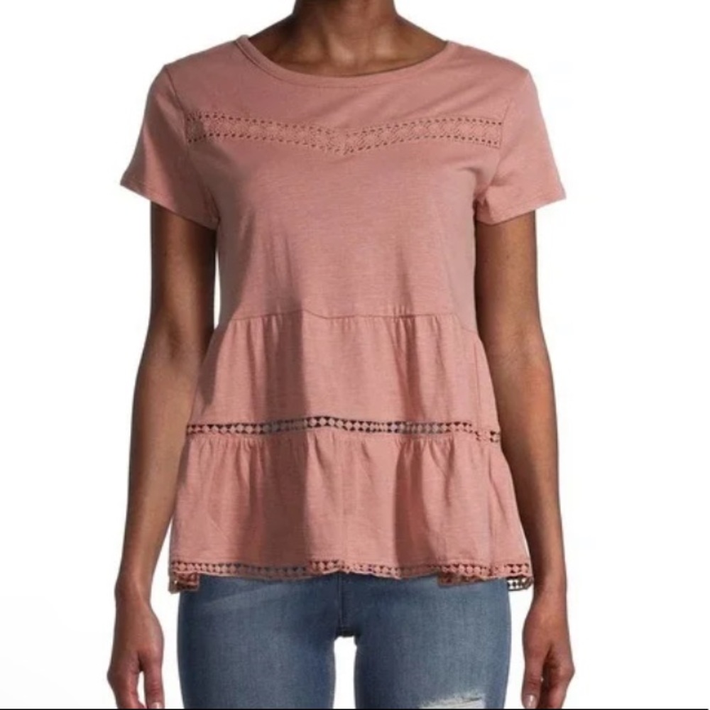 NWT Derek Heart Dusty Rose Peplum Eyelet Blouse